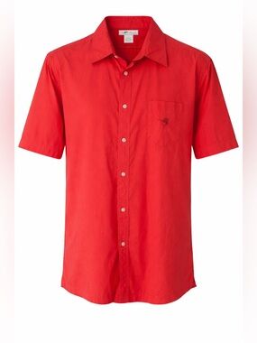 Men's Vintage Dark Coral Short-Sleeve Button-Up Shirt Sportsman Fishing
